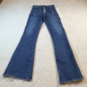 Ramy Brook Cindy high-rise flare jeans denim w/raw hem & button fly - size 29